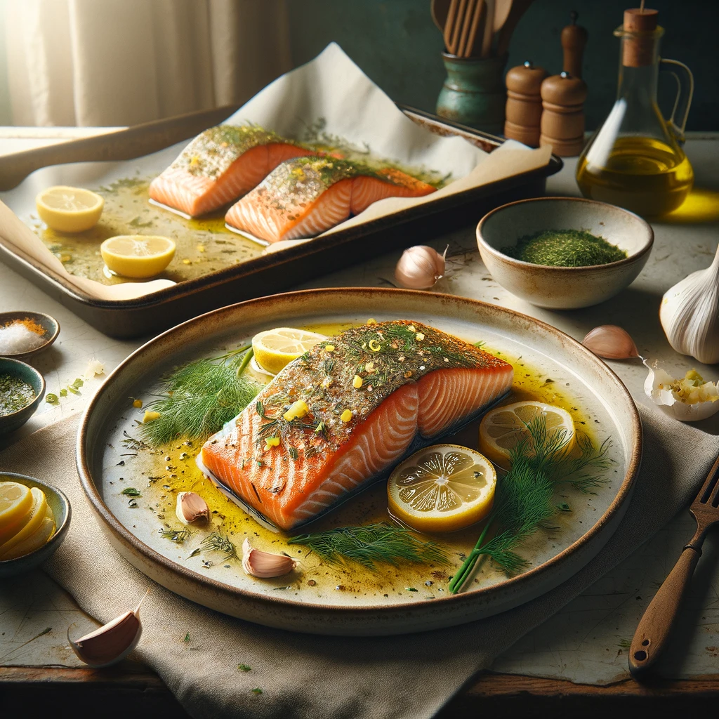 imagen de salmon al horno con eneldo y limon